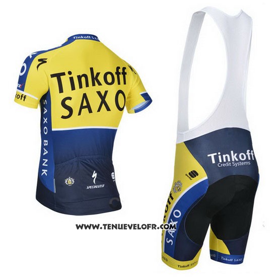2014 Maillot Ciclismo Tinkoff Saxo Bank Bleu et Jaune Manches Courtes et Cuissard